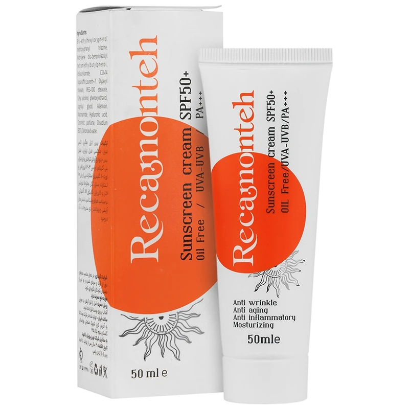 کرم ضد آفتاب بی رنگ صورت رکامونته SPF 50 مدل 01 محافظ uva/uvb مناسب برای پوست چرب حجم 50 میلی لیتر