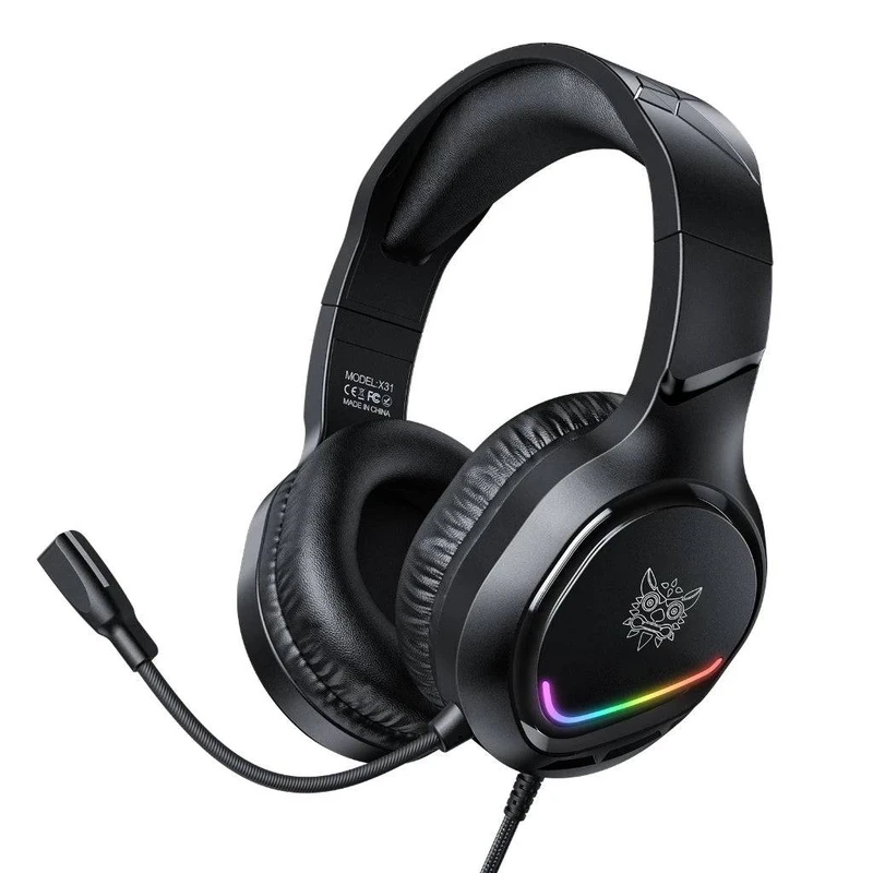 هدست گیمینگ روگوشی اونیکوما مدل X31 با صدای فراگیر، نورپردازی RGB، درایور 50 میلی متری، طراحی سبک و ارگونومیک، هدبند قابل تنظیم و اتصال باسیم 3.5 میلی متری و USB سازگار با کامپیوتر، PS5، ایکس باکس و موبایل