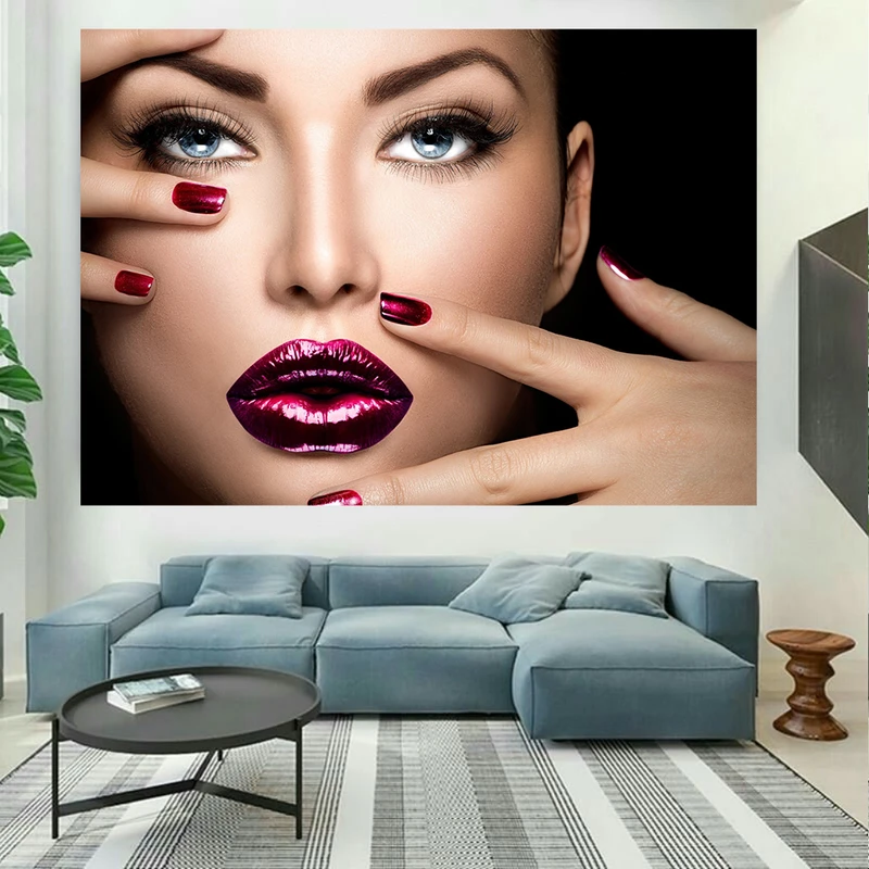 پوستر پارچه ای مدل چرم مخمل طرح چهره مدل آرایشگاه زنانه کد AR1540