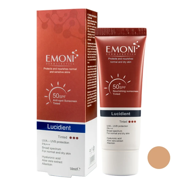 کرم ضد آفتاب رنگی امونی درماسیوتیکس SPF 50 مدل لوسیدنت مناسب پوست های خشک، معمولی و حساس حجم 50 میلی لیتر