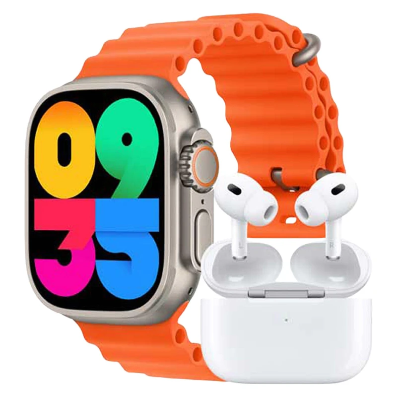 ساعت هوشمند ورنا مدل W49 Ultra with airpod pro دارای قابلیت های کنترل موسیقی (Music Player)، قابلیت مکالمه از طریق بلوتوث، پشتیبانی از زبان فارسی در منو و سیستم عامل بند سیلیکون