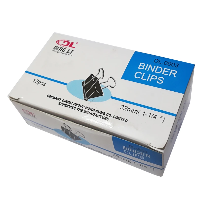 گیره کاغذ دینگ لی مدل DL.003 سایز 32 میلی متر بسته 12 عددی