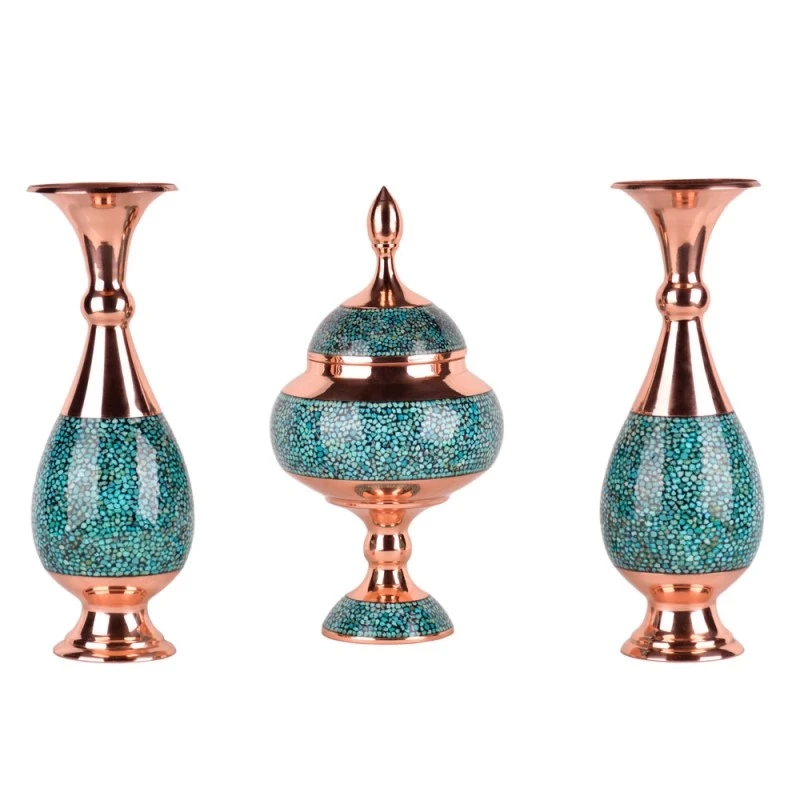 ست سه تکه گلدان و شکلات خوری فیروزه کوبی مدل F011 کد F008