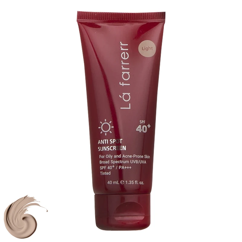 کرم ضدآفتاب و ضدلک رنگی لافارر مدل SPF40-Light، مناسب پوست های چرب، حجم 40 میلی لیتر