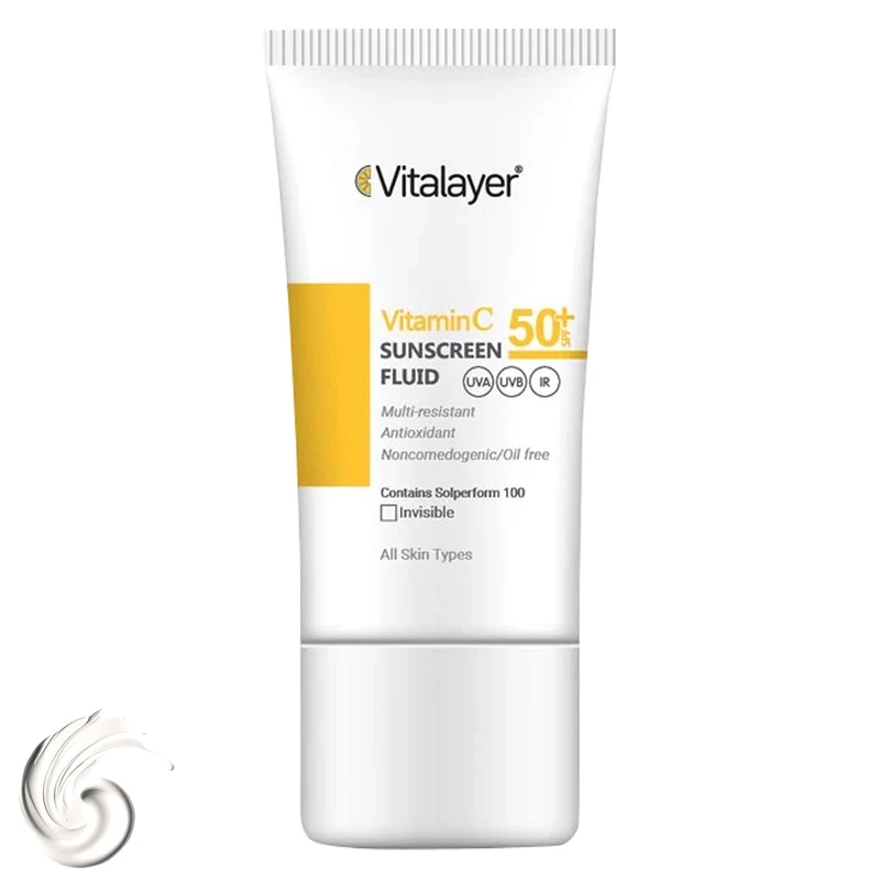 فلوئید ضدآفتاب بی رنگ ویتالیر SPF50 مدل Vitamin C مناسب انواع پوست، حجم 50 میلی لیتر