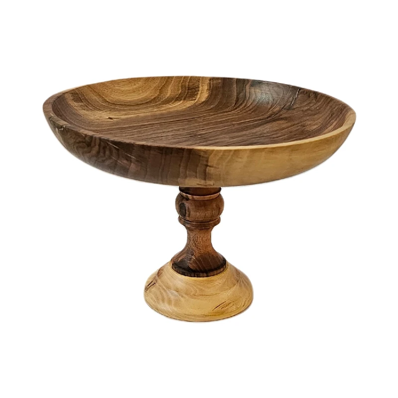 میوه خوری چوب گردو پایه دار مدل چوبی لبه کوتاه با ارتفاع پایه 15 cm، قطر 30 cm، رنگ آمیزی با روغن گیاهی، مناسب شست وشو با دست