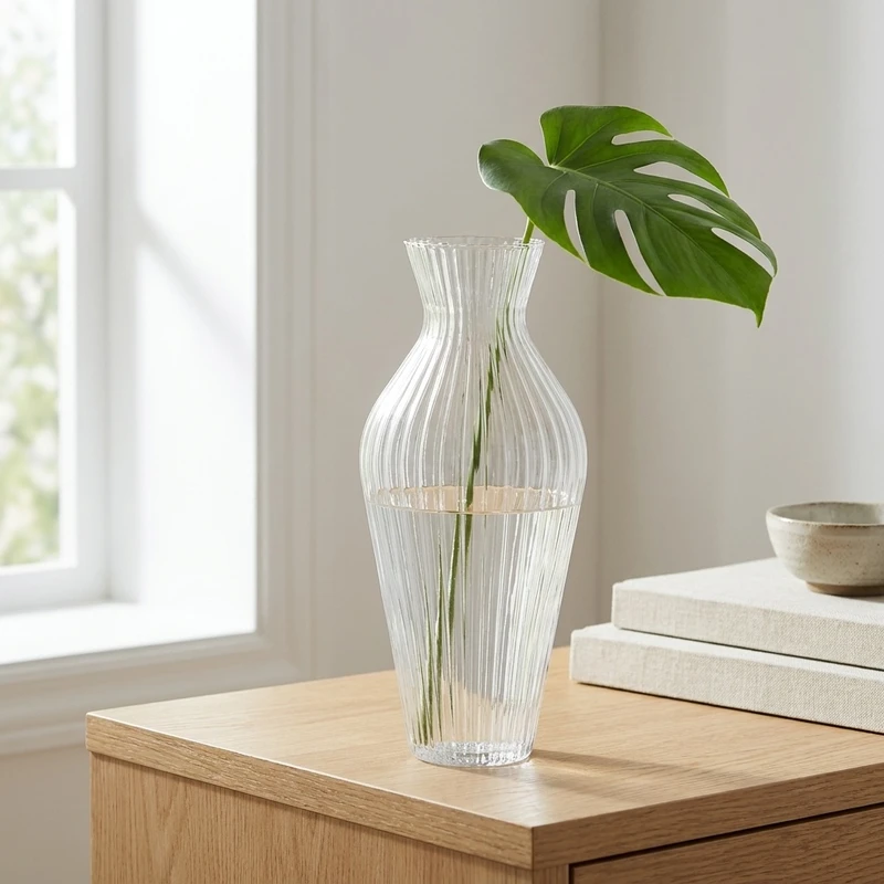 گلدان دکوری شیشه ای استوانه ای رومیزی مدل آذین، مناسب گیاهان آبی، ابعاد 5×5×22 سانتی متر، وزن 270 گرم