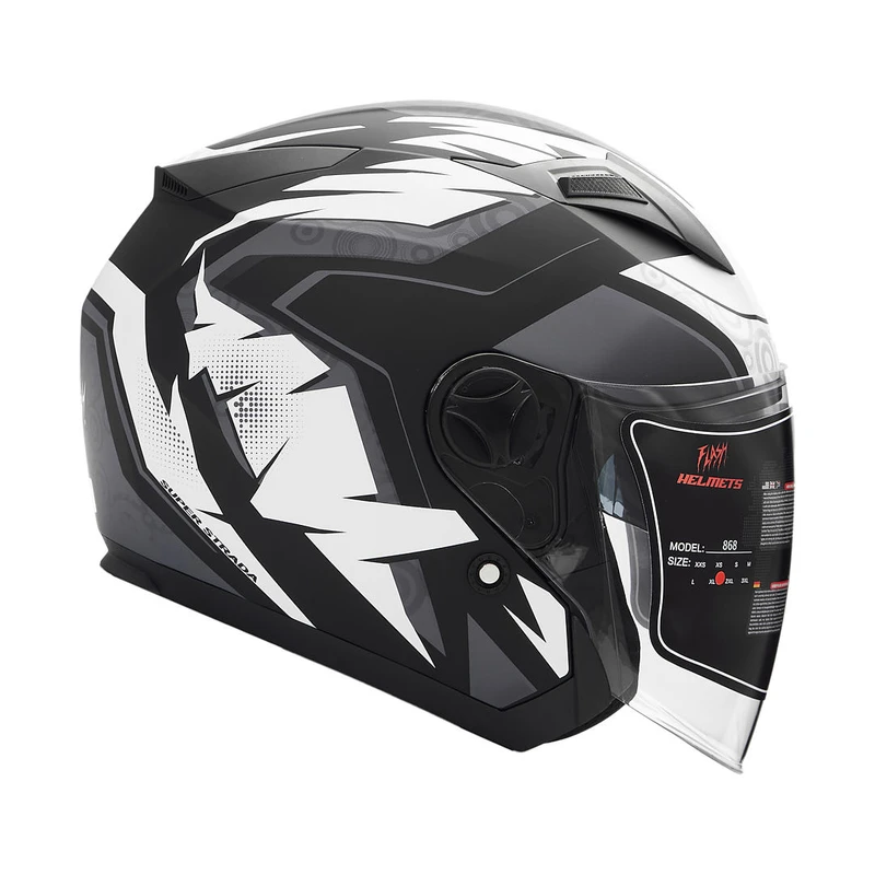 کلاه کاسکت بدون فک فلش مدل 868 matt black-white