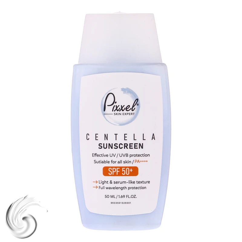 کرم ضد آفتاب بی رنگ پیکسل SPF 50 مدل Centella محافظ UVA ،UVB، ++++PA مناسب برای انواع پوست حجم 50 میلی لیتر