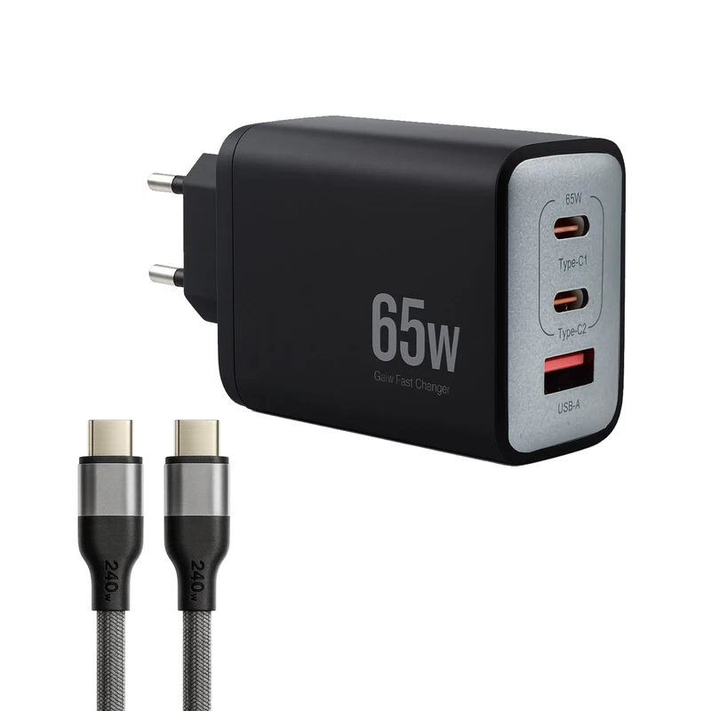 شارژر دیواری 65 وات 3 پورت وونک مدل PD65w به همراه کابل USB-C