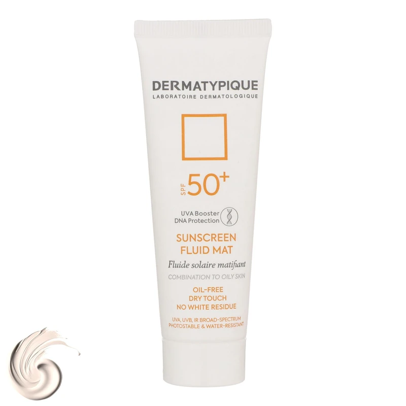فلوئید ضدآفتاب بی رنگ درماتیپیک +SPF50 مدل SFM، مناسب پوست های چرب، حجم 50 میلی لیتر